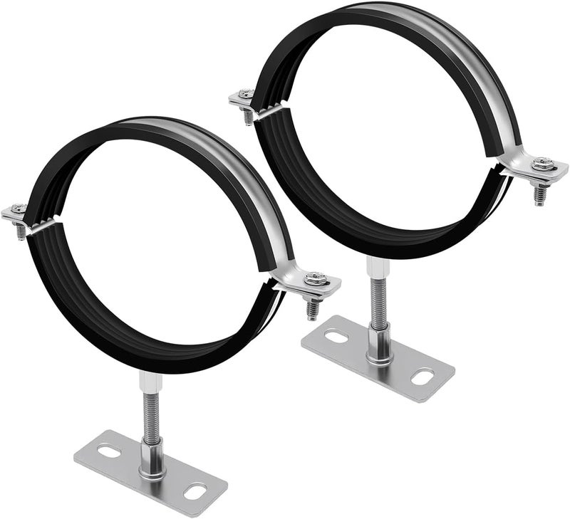 GRSVDF 2 Pcs 6 Inch Adjustable Pipe Bracket, Split Ring Pipe Hanger, Heavy Duty B Vent Wall Strap Round Gas Vent Strap, Chimney Support Mount with Mounting Screws Anti-Slip Pads - Image 1